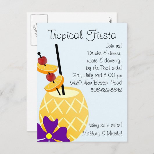 熱帯フェスタのプールを囲んでのパーティの招待 インビテーションポストカード (正面/裏面)