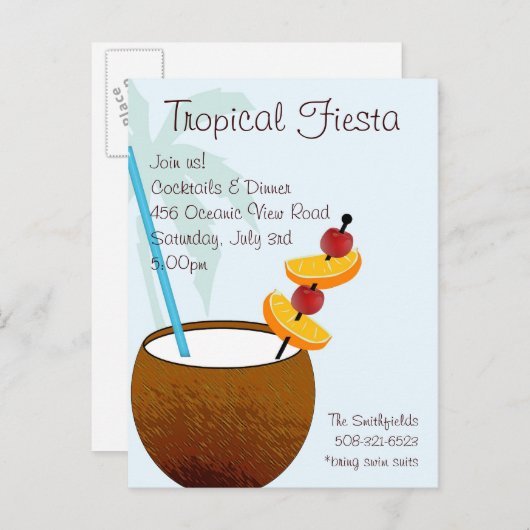 熱帯フェスタ、カクテルのパーティの招待状 インビテーションポストカード (正面/裏面)