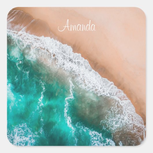 熱帯フェミニンビーチ背景 スクエアシール (正面)