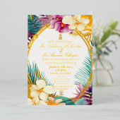 熱帯フォーマルエレガントをテーマにした目的地の結婚式 箔招待状 (立ち正面)