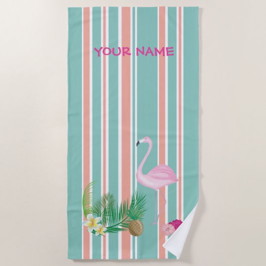 熱帯フラミパーソナライズされたンゴビーチタオル ビーチタオル (正面)