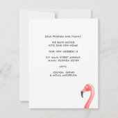 熱帯フラミンゴがフロリダの移動の新しいアドレスを移動 案内状 (裏面)