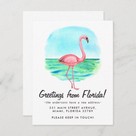 熱帯フラミンゴがフロリダの移動の新しいアドレスを移動 案内状 (正面/裏面)