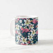 熱帯フラミンゴとユリの継ぎ目のない模様 コーヒーマグカップ (正面左)