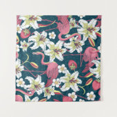 熱帯フラミンゴとユリの継ぎ目のない模様 タペストリー (正面(横))