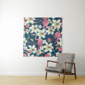 熱帯フラミンゴとユリの継ぎ目のない模様 タペストリー (インサイチュ(横))