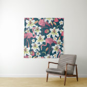 熱帯フラミンゴとユリの継ぎ目のない模様 タペストリー (インサイチュ)