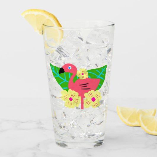 熱帯フラミンゴと花 タンブラーグラス (アイス正面)