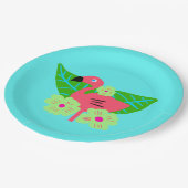 熱帯フラミンゴと花 ペーパープレート (アングル)