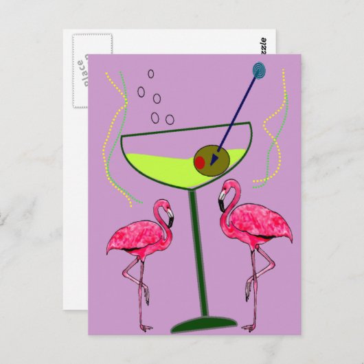 熱帯フラミンゴのアートギフト ポストカード (正面/裏面)