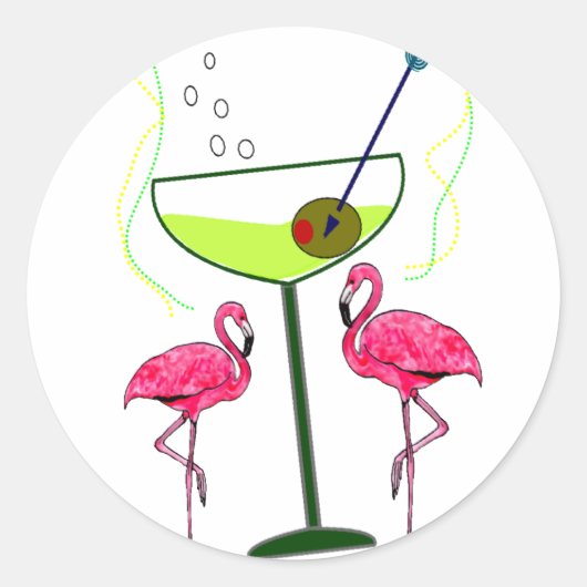 熱帯フラミンゴのアートギフト ラウンドシール (正面)