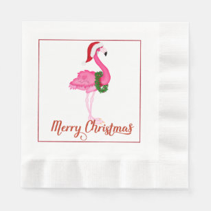熱帯フラミンゴのクリスマスの紙ナプキン 縁ありランチョンナプキン