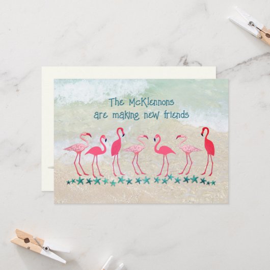 熱帯フラミンゴの友だち新しいアドレスに移動 カード (正面/裏面インサイチュ)