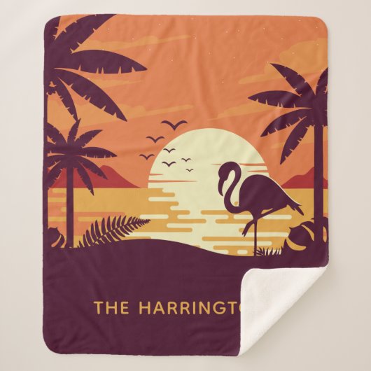 熱帯フラミンゴの名前をカスタムする毛布 シェルパブランケット (正面)