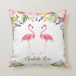 熱帯フラミンゴの夏の花柄の葉 クッション