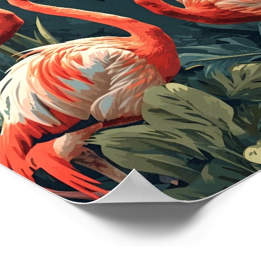 熱帯フラミンゴの楽園:ヴィンテージ ポスター (角)