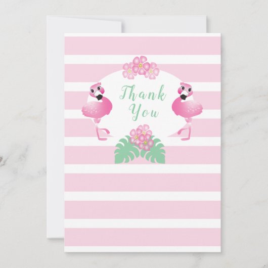 熱帯フラミンゴの花ストライプピンク サンキューカード (正面)