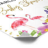 熱帯フラミンゴの赤ちゃんシャワー歓迎のサイン夏 ポスター (角)