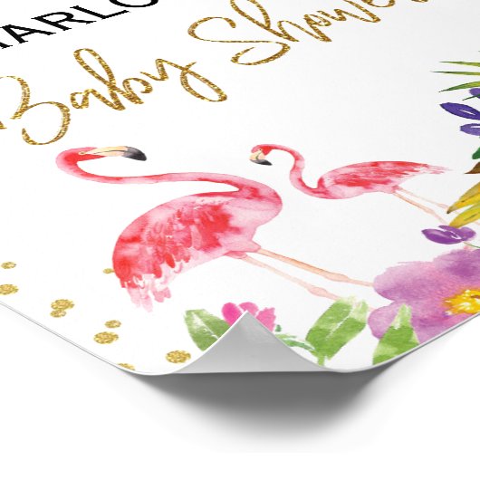 熱帯フラミンゴの赤ちゃんシャワー歓迎のサイン夏 ポスター (角)