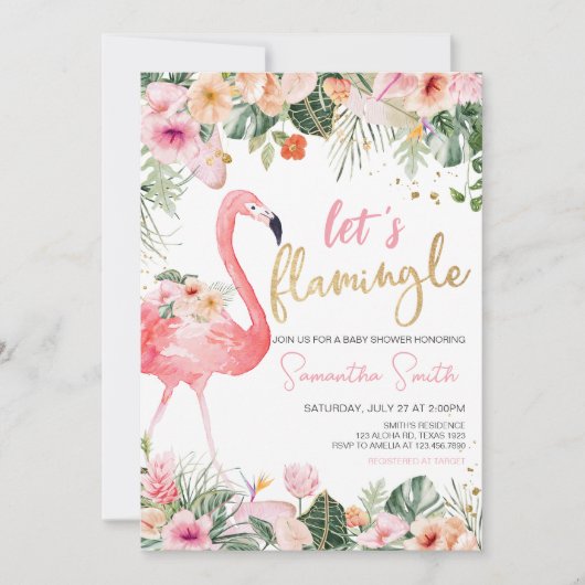熱帯フラミンゴの赤ちゃんシャワー 招待状 (正面)