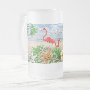 熱帯フラミンゴの鳥のビーチ フロストグラスビールジョッキ