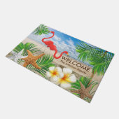 熱帯フラミンゴの鳥達のビーチ ドアマット (アングル)