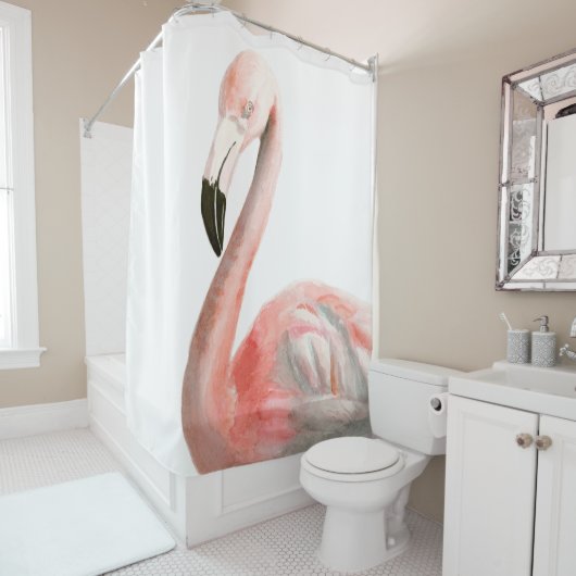 熱帯フラミンゴの鳥 シャワーカーテン (インサイチュ)