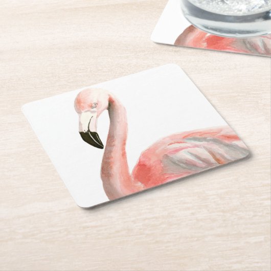 熱帯フラミンゴの鳥 スクエアペーパーコースター (アングル)