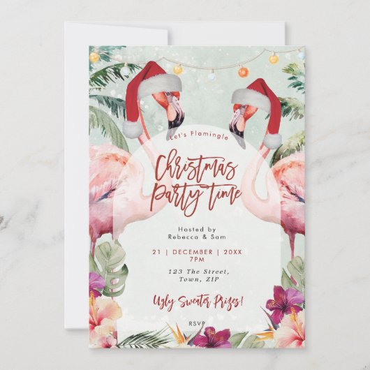熱帯フラミンゴクリスマスパーティの招待状 招待状 (正面)