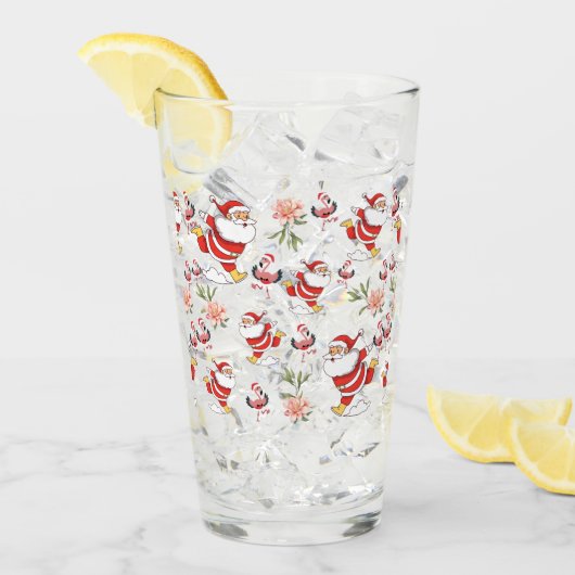 熱帯フラミンゴサンタクリスマスパターン タンブラーグラス (アイス正面)