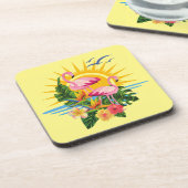 熱帯フラミンゴスの太陽の光と花 コースター (左側)