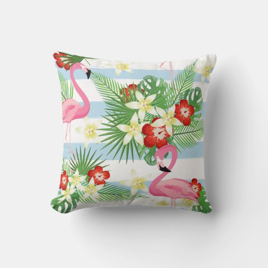 熱帯フラミンゴストライプの模様 クッション (正面)