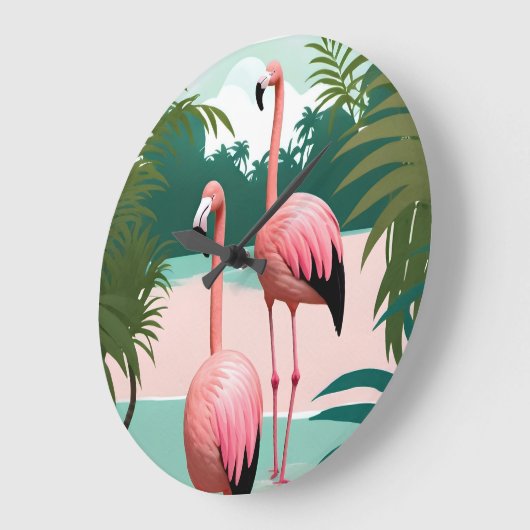 熱帯フラミンゴパラダイス ラージ壁時計 (傾斜)