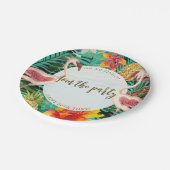 熱帯フラミンゴパーティーbbqプレートと文字 ペーパープレート (アングル)