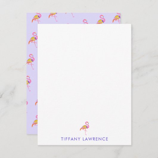 熱帯フラミンゴパープルパーソナライズされた ノートカード (正面/裏面)