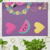 熱帯フラミンゴパープルピンクと黄色のハート キッチンタオル (折り畳み)