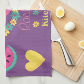 熱帯フラミンゴパープルピンクと黄色のハート キッチンタオル (四つ折り)