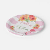 熱帯フラミンゴピンクストライプの赤ちゃんシャワー ペーパープレート (アングル)