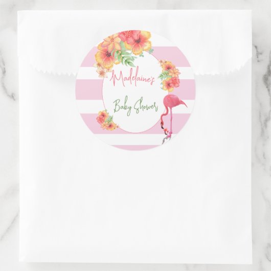 熱帯フラミンゴピンクストライプの赤ちゃんシャワー ラウンドシール (バッグ)