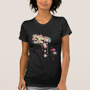 熱帯フラミンゴフローラかわいらしピンクモノグラム Tシャツ