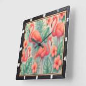 熱帯フラミンゴフローラ スクエア壁時計 (傾斜)