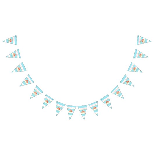 熱帯フラミンゴブルーストライプの赤ちゃんシャワー バンティングフラッグ (全)