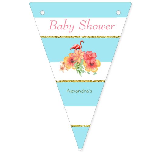 熱帯フラミンゴブルーストライプの赤ちゃんシャワー バンティングフラッグ (第2の旗)