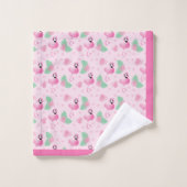 熱帯フラミンゴ型カスタム花ピンクグリーン バスタオルセット (ウォッシュタオル)