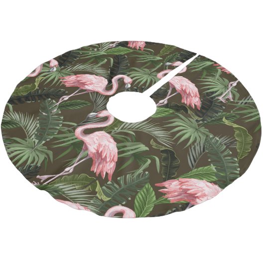 熱帯フラミンゴ模様:ヴィンテージ ブラッシュドポリエステルツリースカート (アングル)