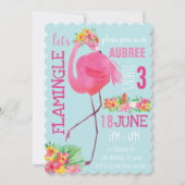 熱帯フラミンゴ誕生日パーティーの招待夏 招待状 (正面)