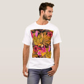 熱帯フラミンゴ：ハイビスカス夏パターン Tシャツ (正面フル)