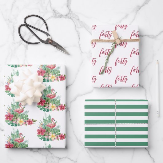 熱帯フラミンゴ ラッピングペーパーシート (正面)