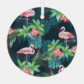 熱帯フラミンゴ:夏の花のパターン ガラスオーナメント (裏面)