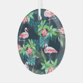 熱帯フラミンゴ:夏の花のパターン ガラスオーナメント (正面左)